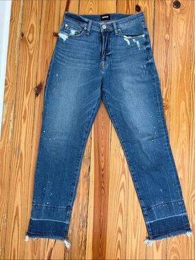 Hudson Jeans Blue Straight-Leg Distressed Paint-Splatter Jeans